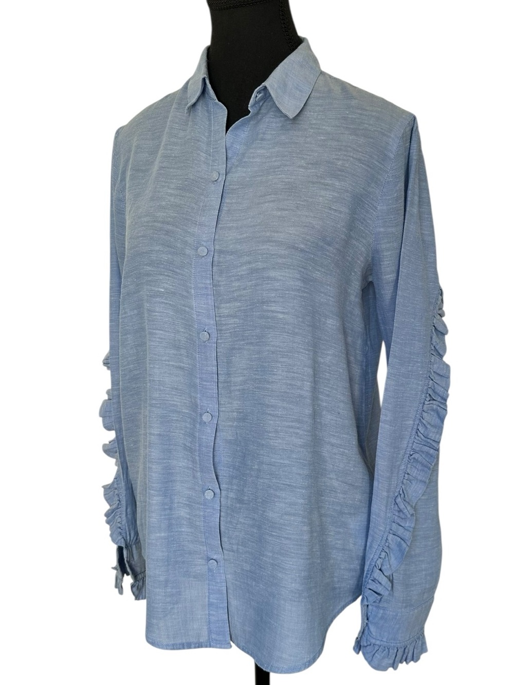 Club Monaco Light Blue Ruffle Button-Down Shirt size S
